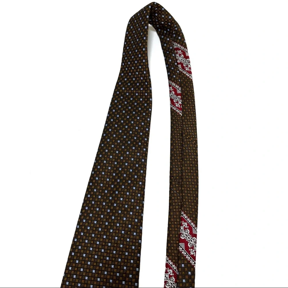 Men’s Vintage Yves Saint Laurent Neck Tie Brown Red Blue WPL 9116 Paris